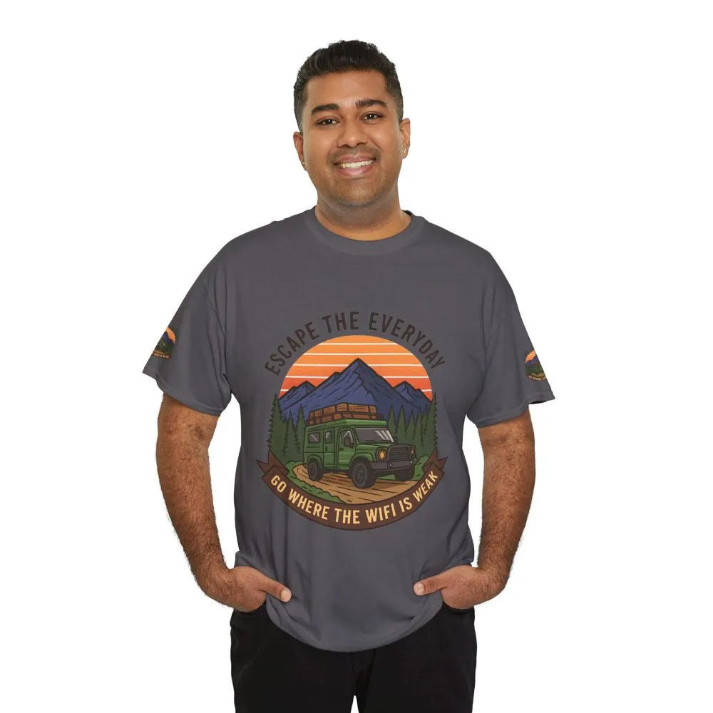 Unisex Heavy Cotton Tee — "Go Where the WiFi Is Weak" Adventure Shirt