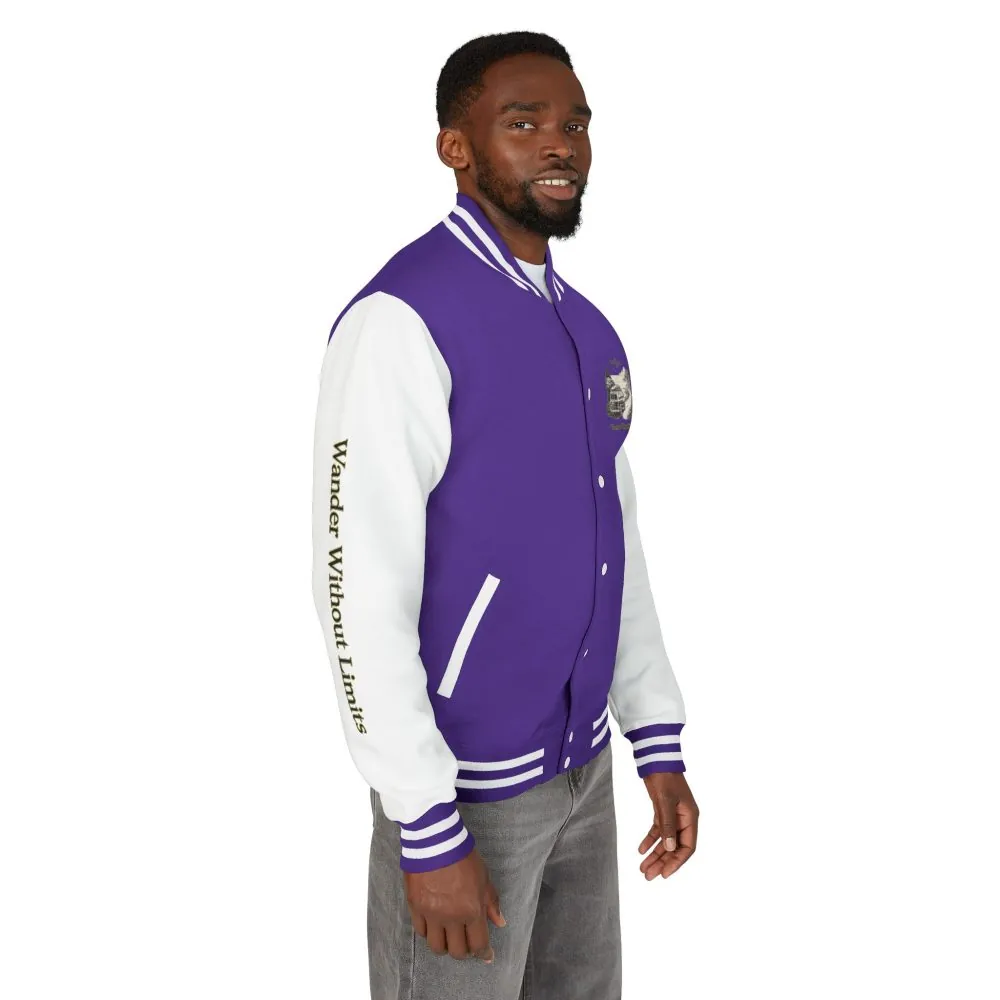 Unisex Heavyweight Letterman Jacket — "Wander Without Limits" Travel Varsity Coat