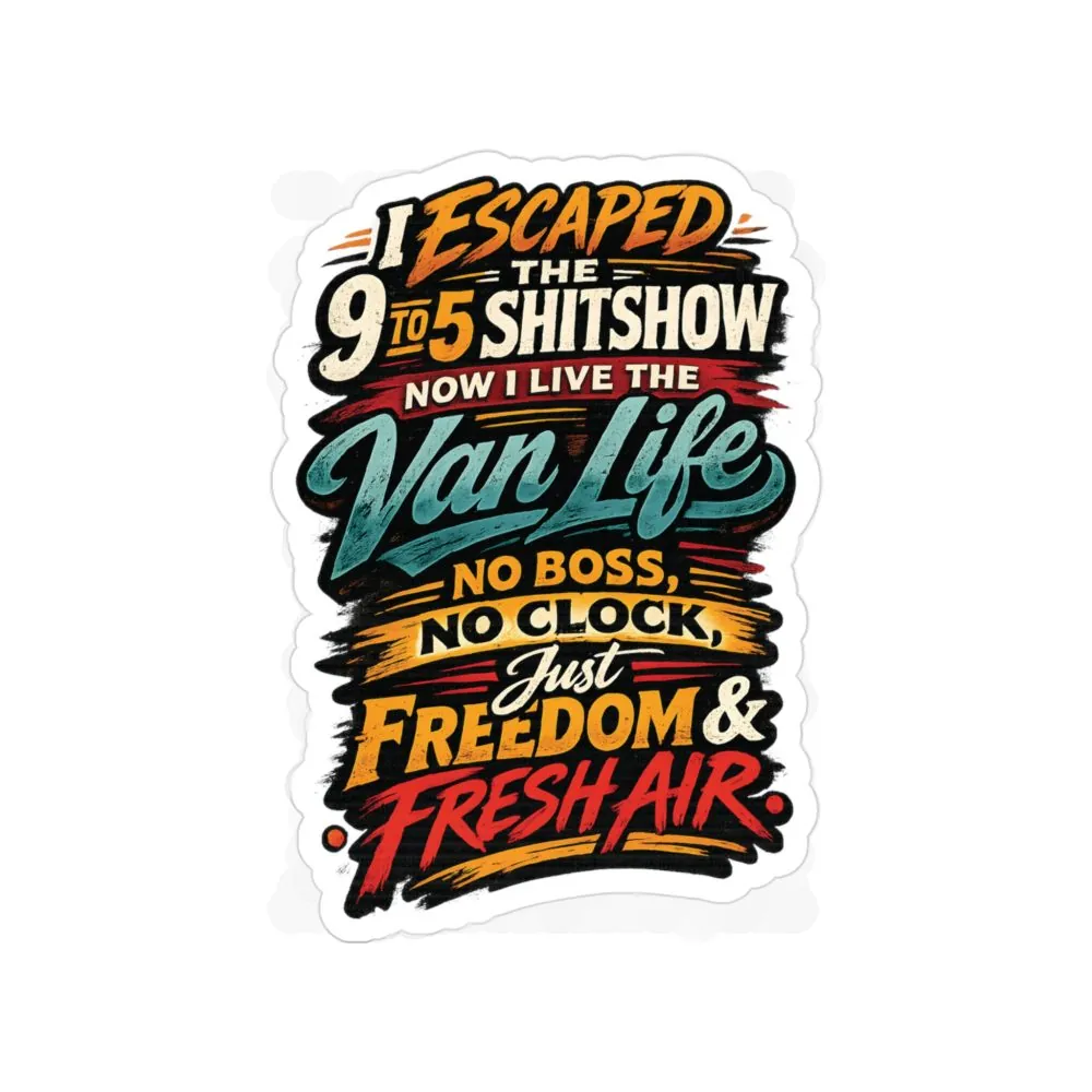 Transparent Outdoor Stickers – "I Escaped The 9 To 5" Design F**K-Line