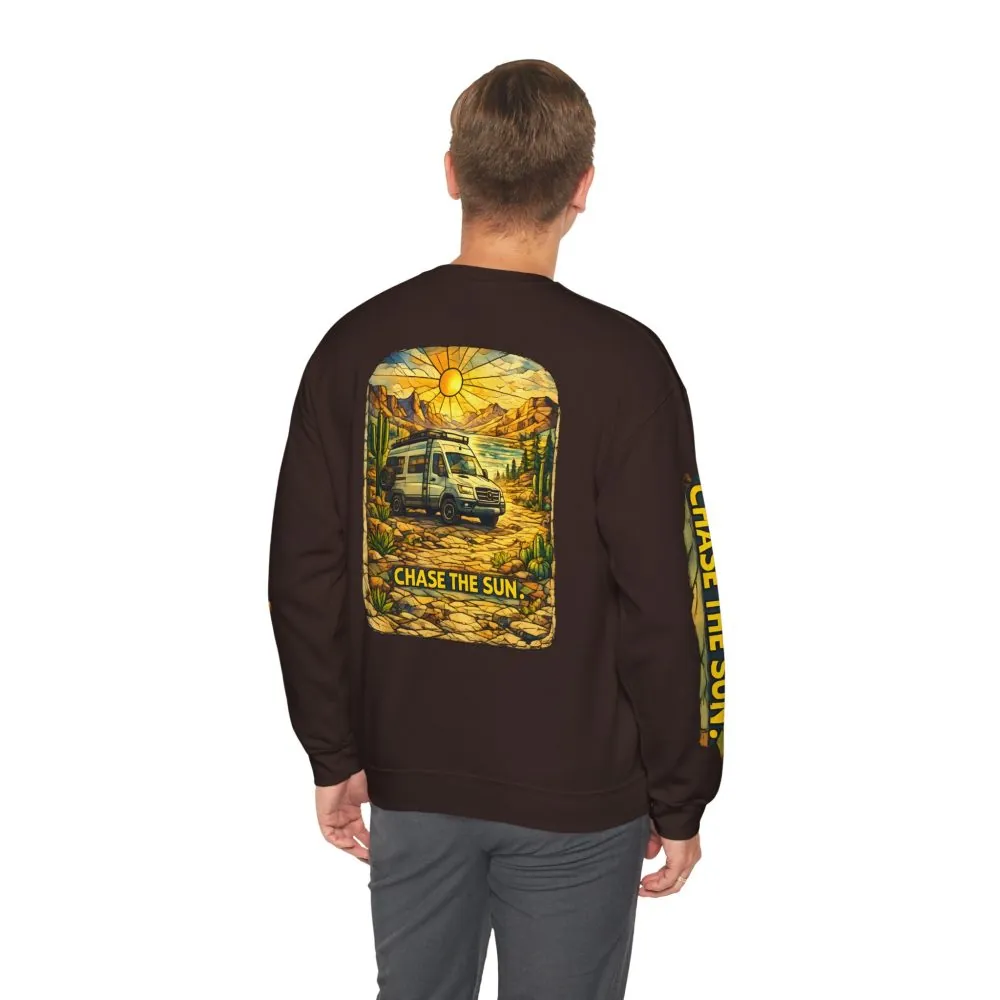 Unisex Heavy Blend™ Crewneck Sweatshirt — "Chase The Sun" Design Cubic-Line