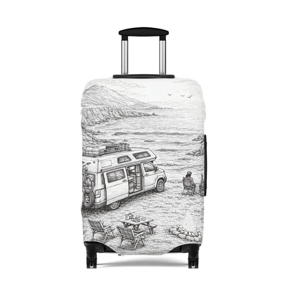 Luggage Cover — Adventure Camper Sketch Travel Suitcase