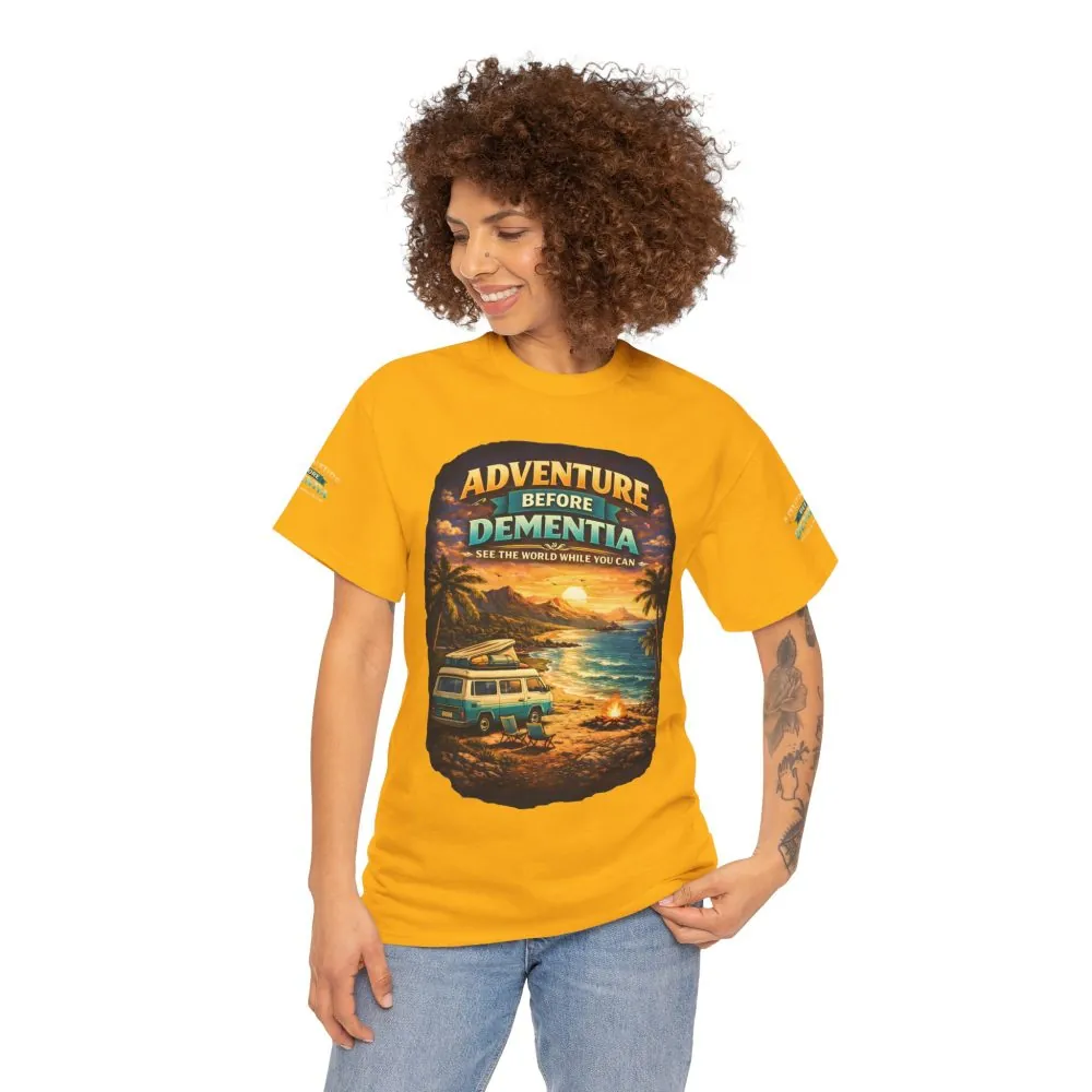Unisex Heavy Cotton Tee — "Adventure Before Dementia" Design Scenic-Line