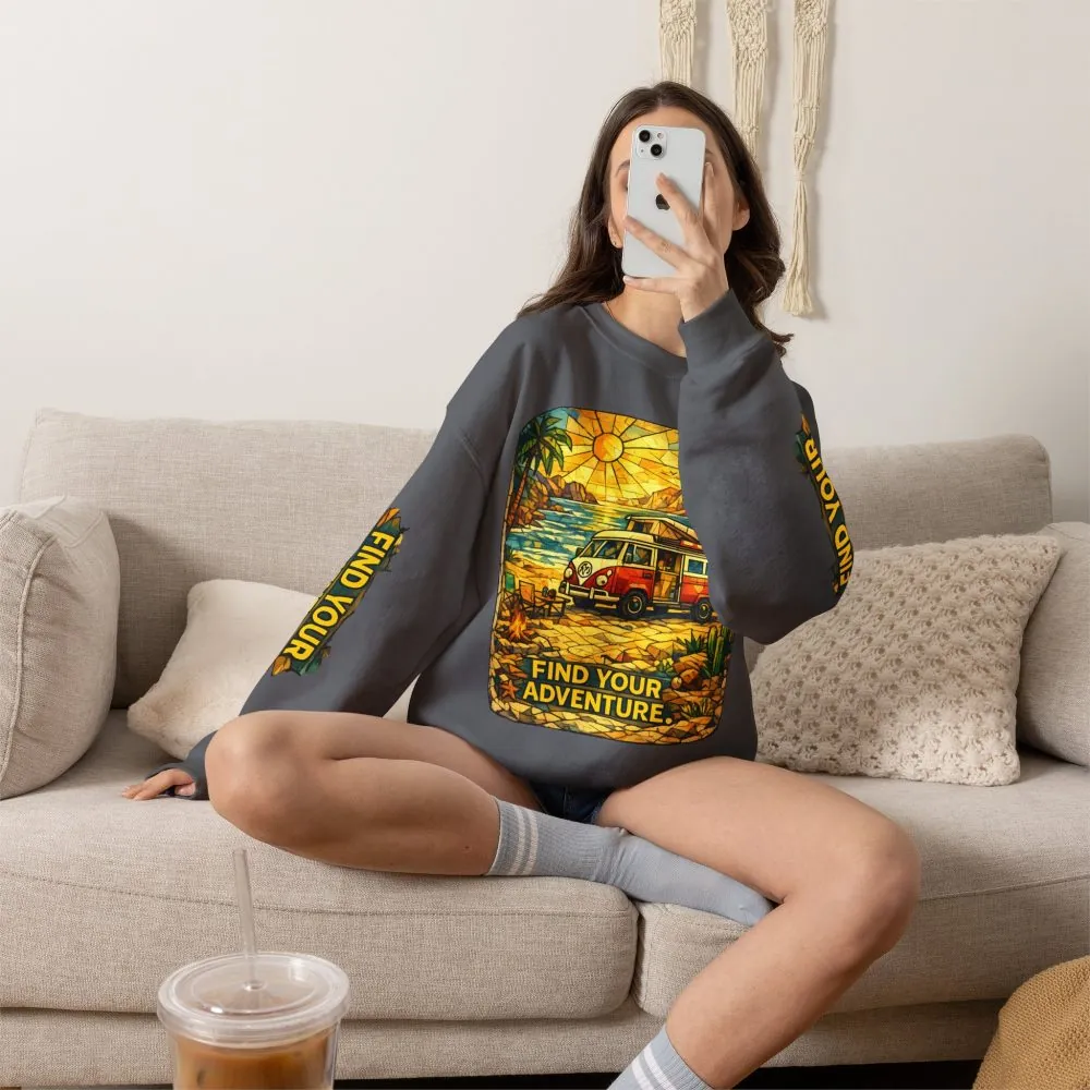 Unisex Heavy Blend™ Crewneck Sweatshirt — "Find Your Adventure" Design Cubic-Line