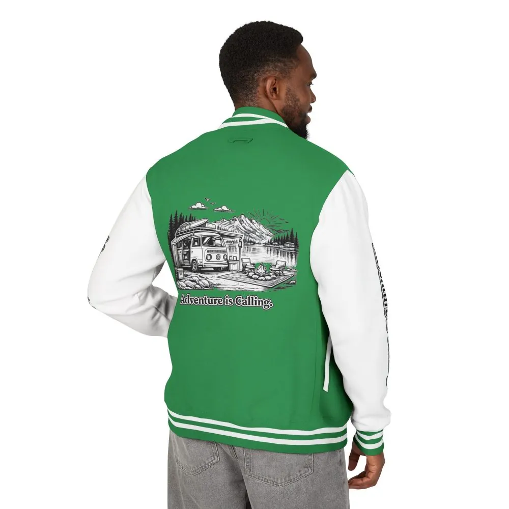 Unisex Heavyweight Letterman Jacket — "Adventure Is Calling" Travel Varsity Coat