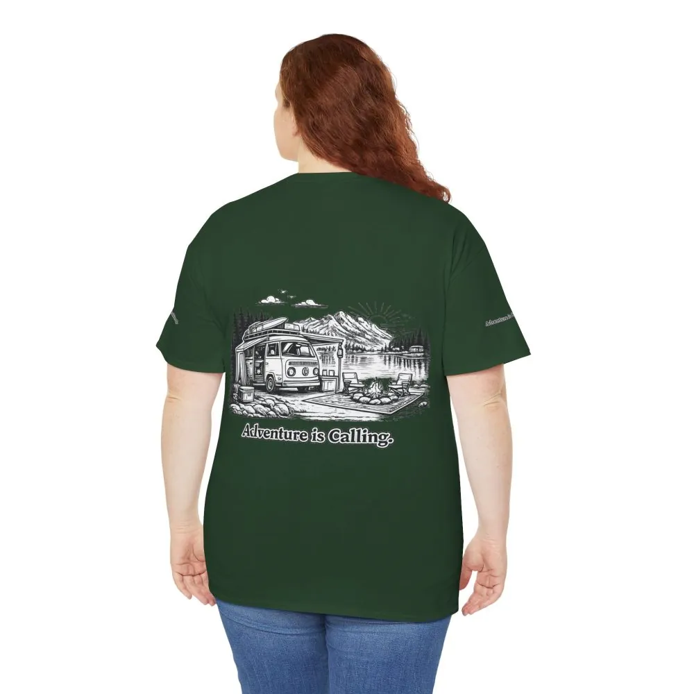 Unisex Heavy Cotton Tee — "Adventure Is Calling" Design Minimal-Line