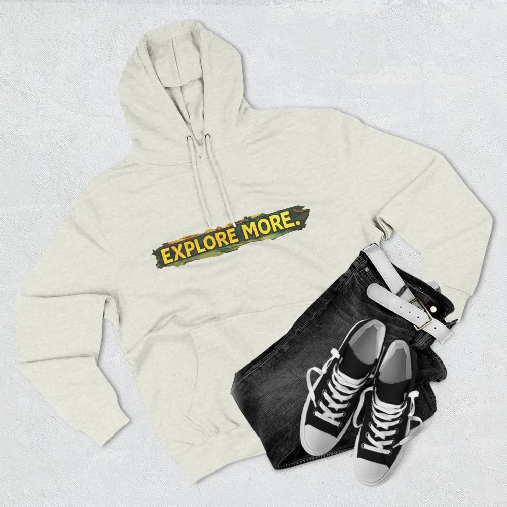 Three-Panel Fleece Hoodie - "Explore More" Design Cubic-Line