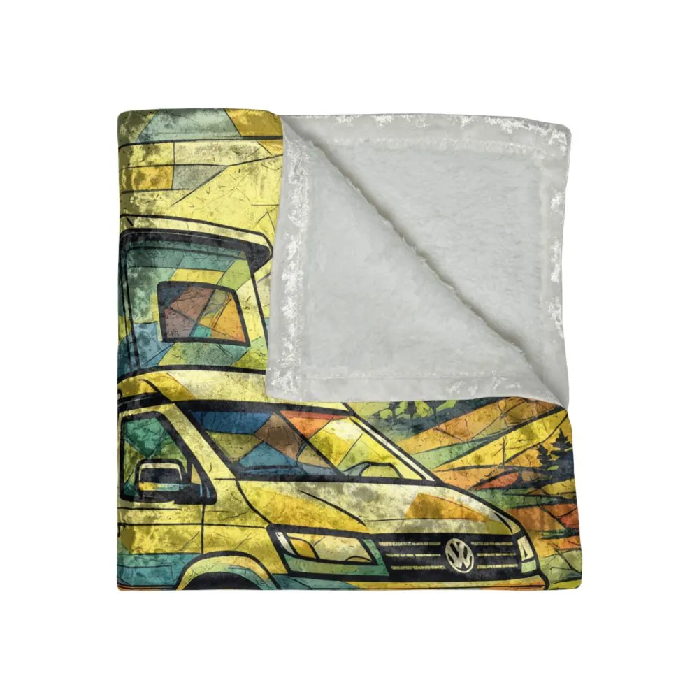Crushed Velvet Blanket —"Escape The Ordinary" Design Cubic-Line (Campervan)