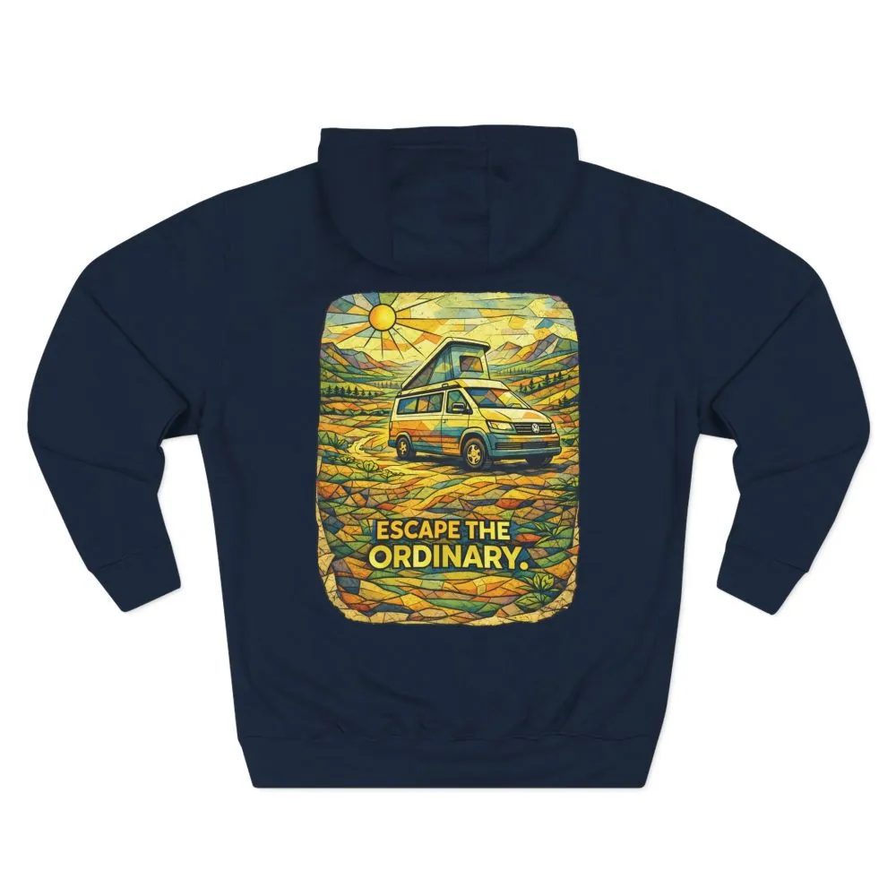 Three-Panel Fleece Hoodie - "Escape The Ordinary" Design Cubic-Line