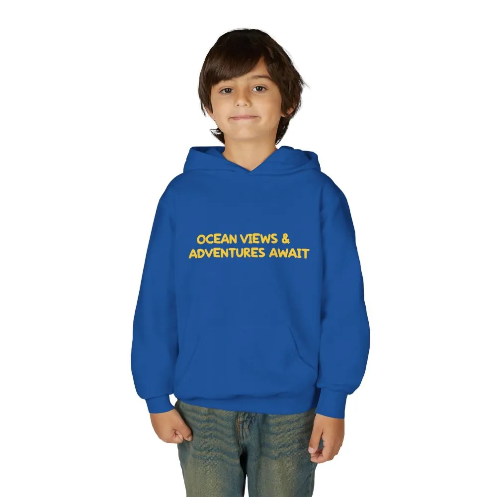 Youth Hoodie(Gildan) – "Ocean Views-Adventures Awaits" (Design Sitcom-Line)