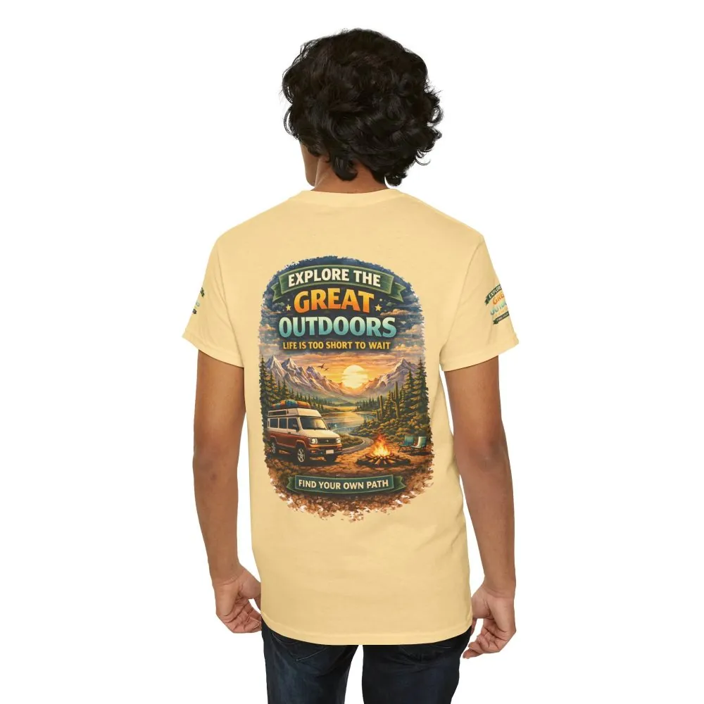 Unisex Heavy Cotton Tee — "Explore The Great Outdoors" Design Scenic-Line