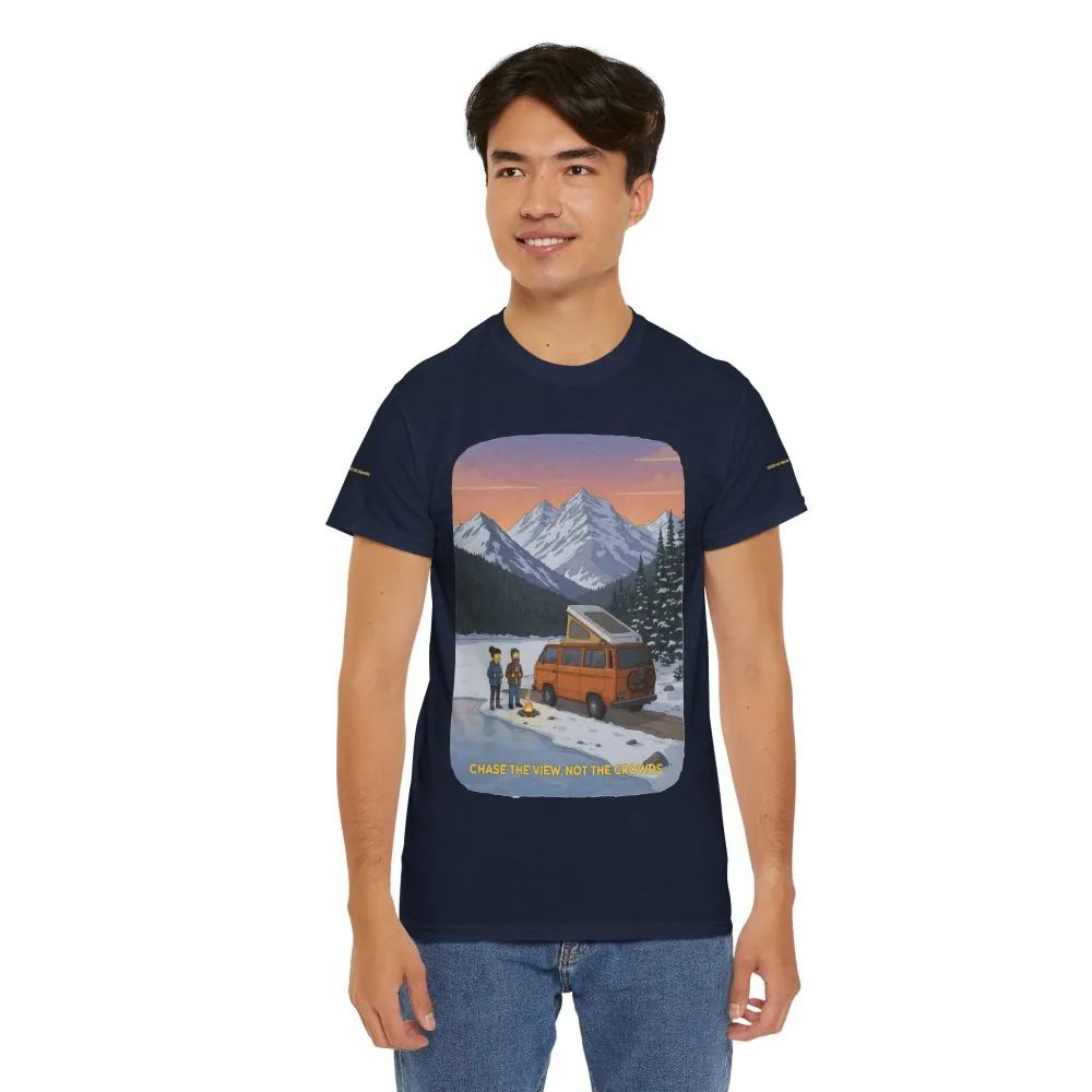 Unisex Heavy Cotton Tee — "Chase The Views-Not The Crowds" Design Sitcom-Line