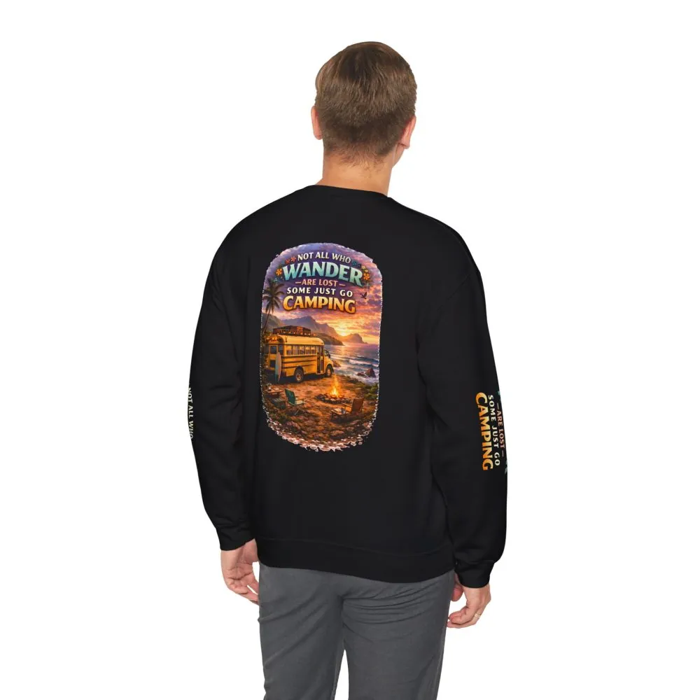 Unisex Heavy Blend™ Crewneck Sweatshirt — "Not All Who Wander Are Lost" Design Scenic-Line