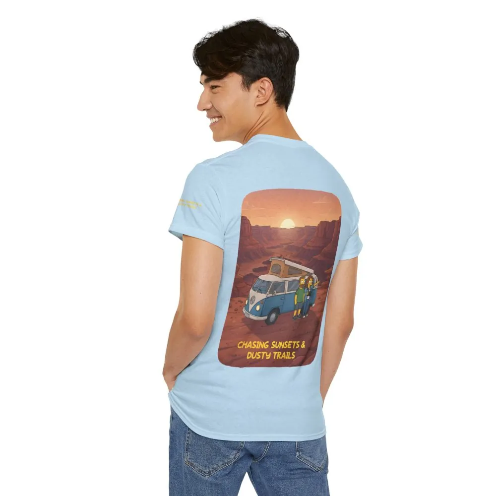 Unisex Heavy Cotton Tee — "Chasing Sunsets And Dusty Trails" Design Sitcom-Line
