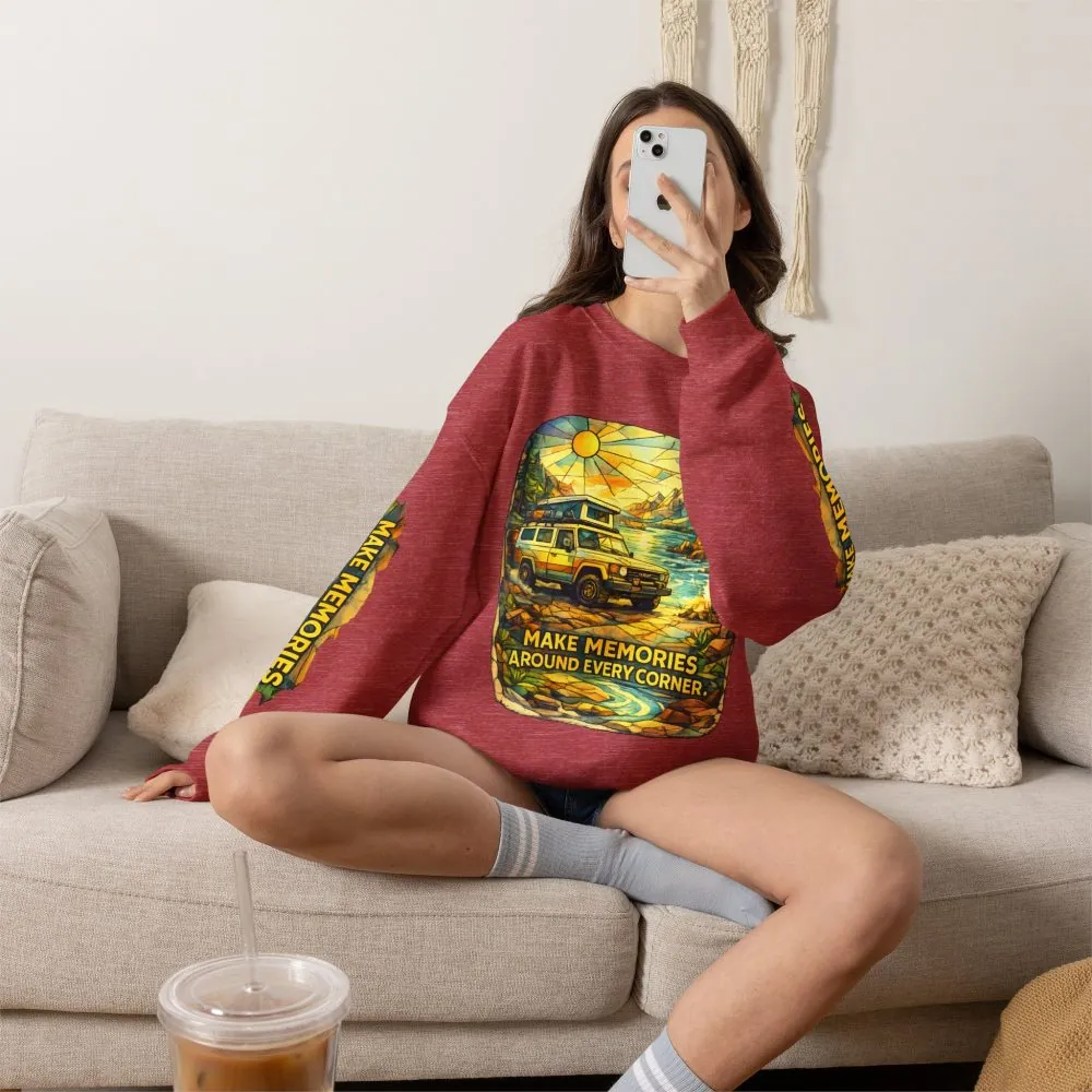 2566138798539093171_2048.jpeg Unisex Heavy Blend™ Crewneck Sweatshirt — "Make Memories Around Every Corner" Design Cubic-Line