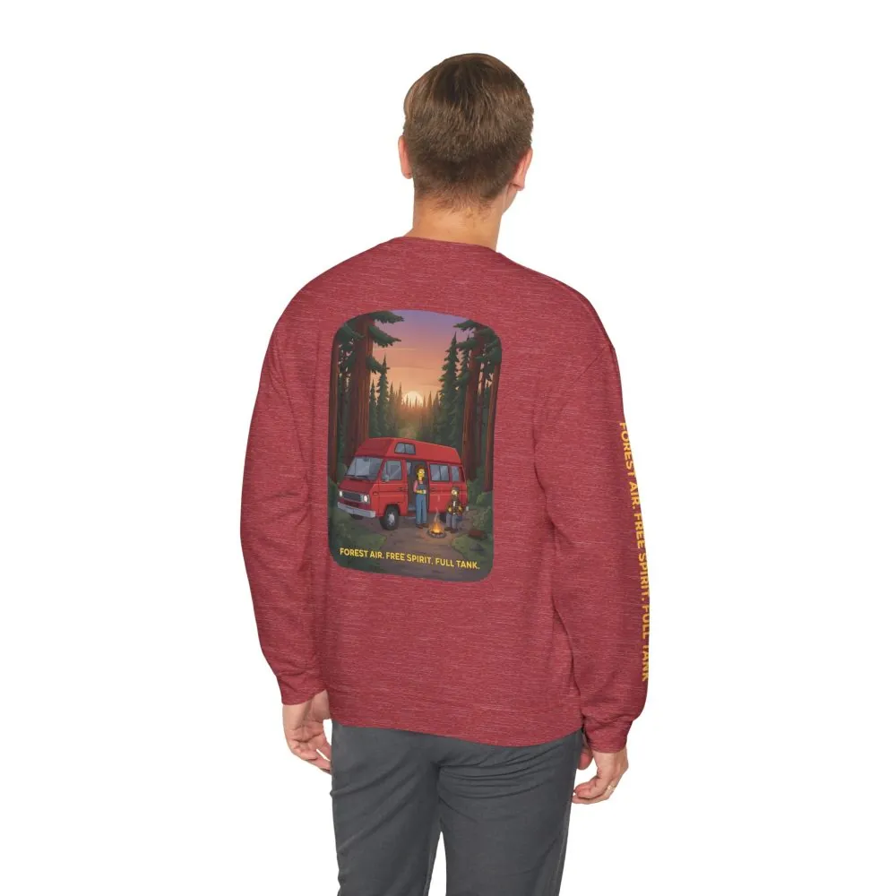 Unisex Heavy Blend™ Crewneck Sweatshirt — "Forest Air Free Spirit Full Tank" Design Sitcom-Line
