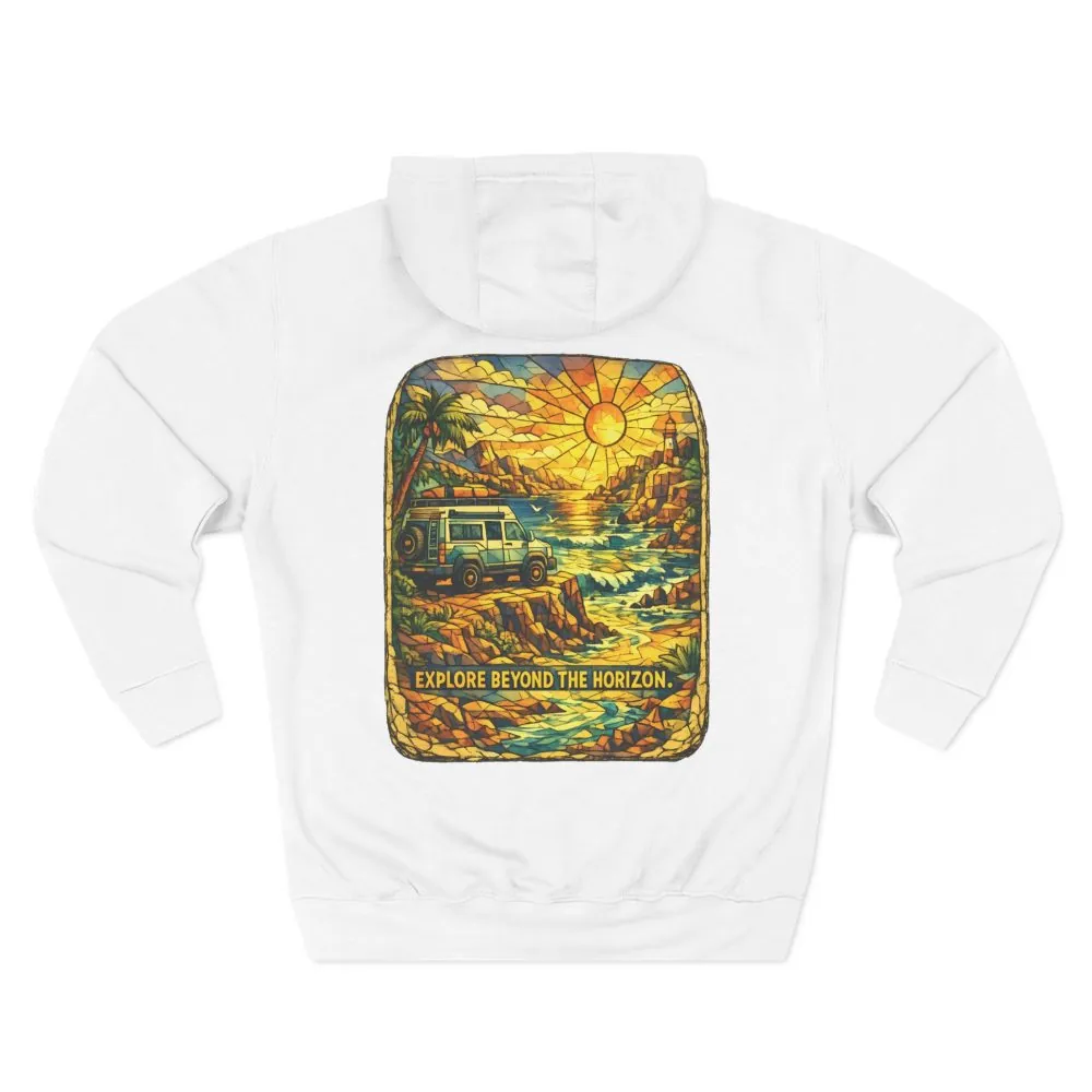 Three-Panel Fleece Hoodie - "Explore Beyond The Horizon" Design Cubic-Line