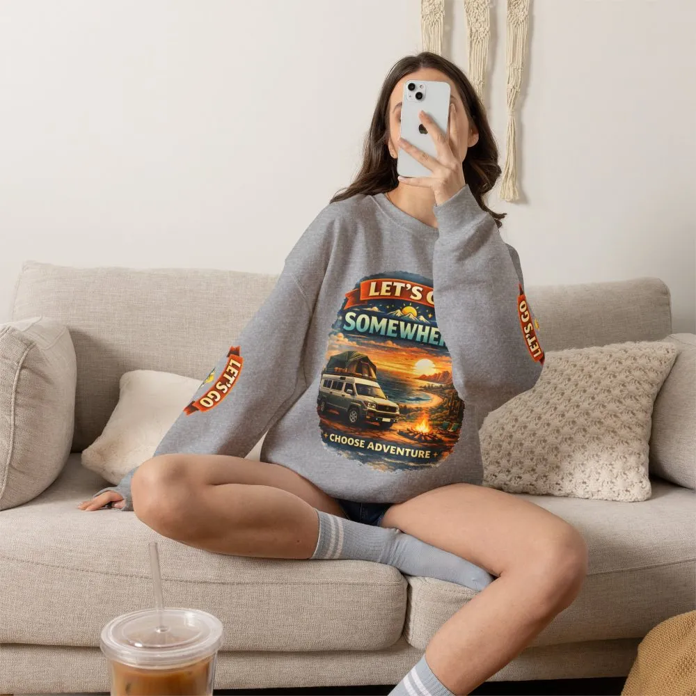 Unisex Heavy Blend™ Crewneck Sweatshirt — "Lets Go Somewhere" Design Scenic-Line