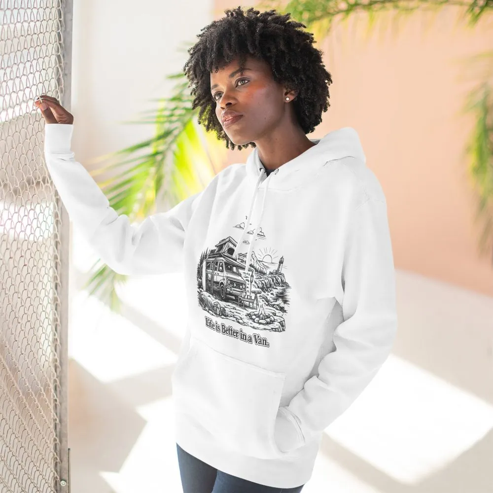 2580992570529111035_2048.jpeg Three-Panel Fleece Hoodie - "Life Is Better In A Van" Design Minimal-Line