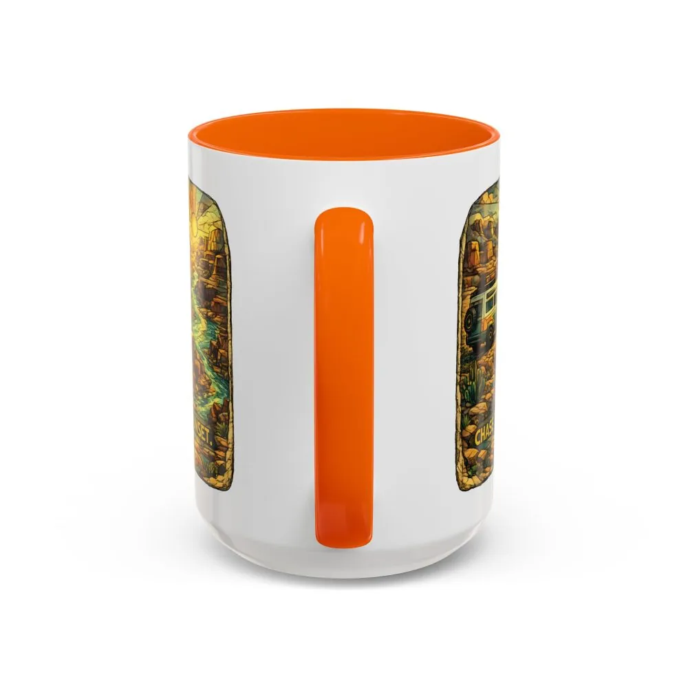 Accent Coffee Mug (11, 15oz) — "Chase The Sunset" Design Cubic-Line