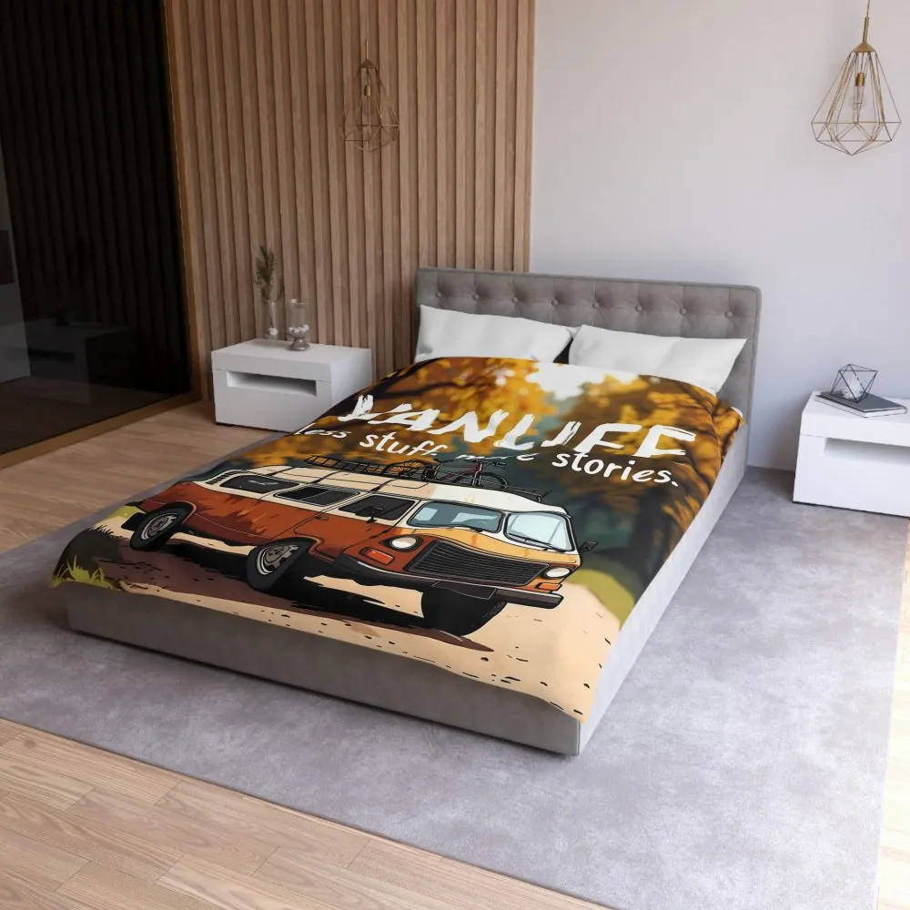 Duvet Cover — "Vanlife Less Stuff, More Stories" Retro Camper Bedding