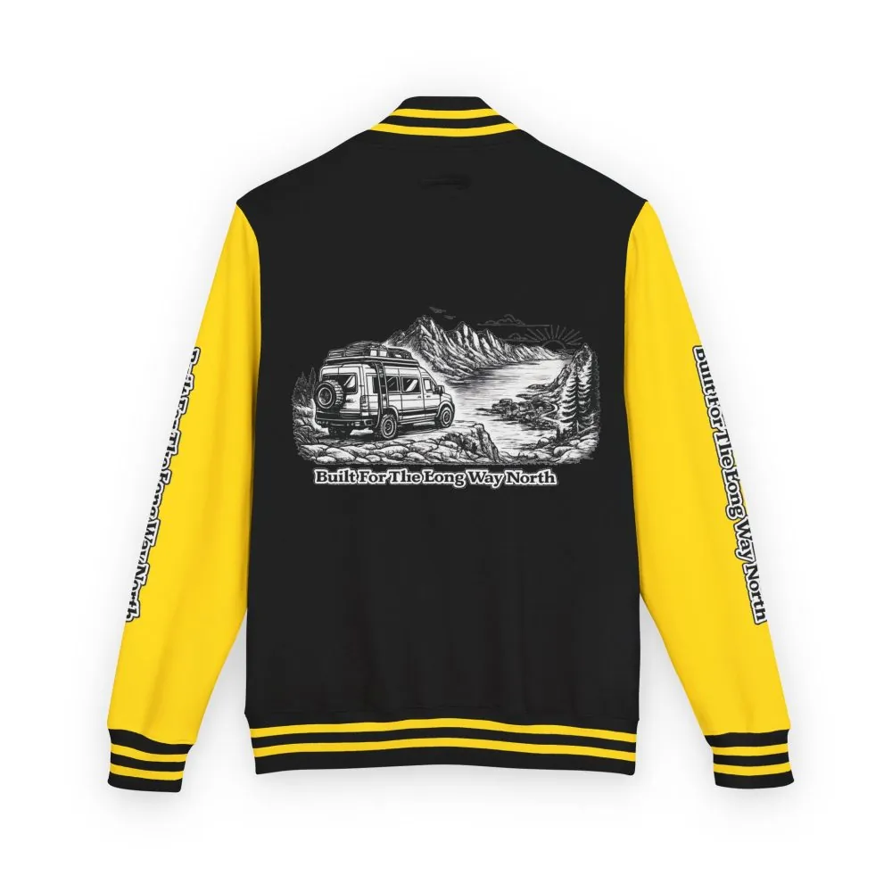 Unisex Heavyweight Letterman Jacket — "Built For The Long Way North" Travel Varsity Coat