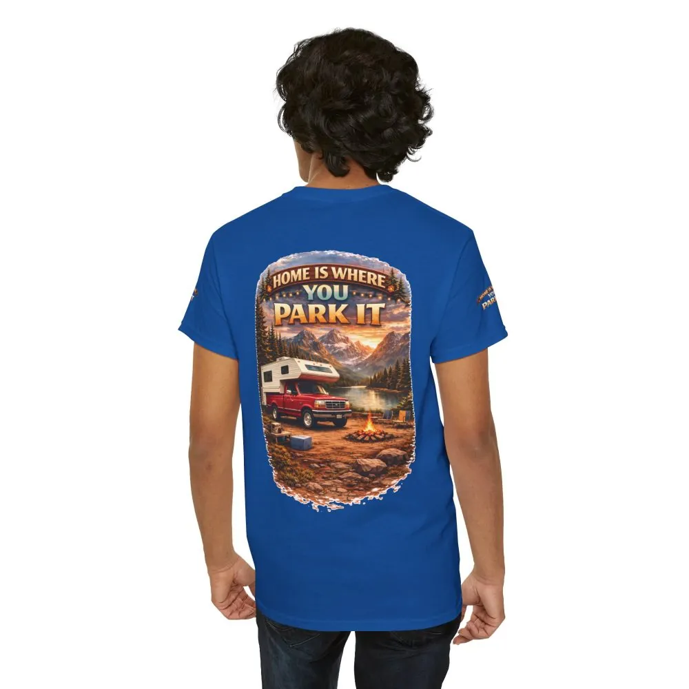 Unisex Heavy Cotton Tee — "Home Is Where You Park It" Design Scenic-Line