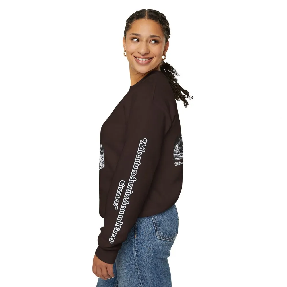 2598438107406007739_2048.jpeg Unisex Heavy Blend™ Crewneck Sweatshirt — "Adventure Awaits Around Every Corner" Design Minimal-Line