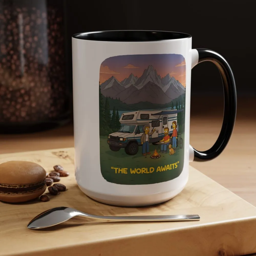 Accent Coffee Mug (11, 15oz) — "The World Awaits" Design Sitcom-Line