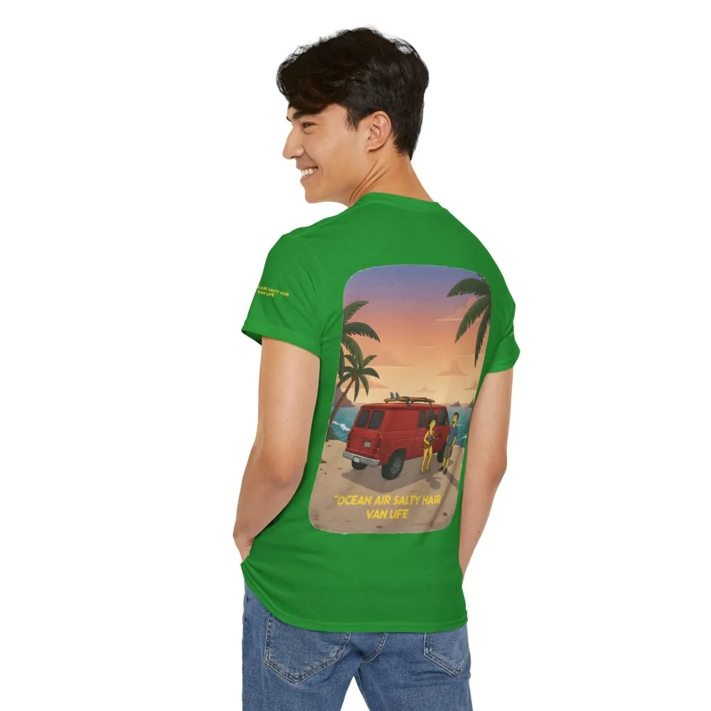 Unisex Heavy Cotton Tee — "Ocean Air Salty Hair Van Life" Design Sitcom-Line