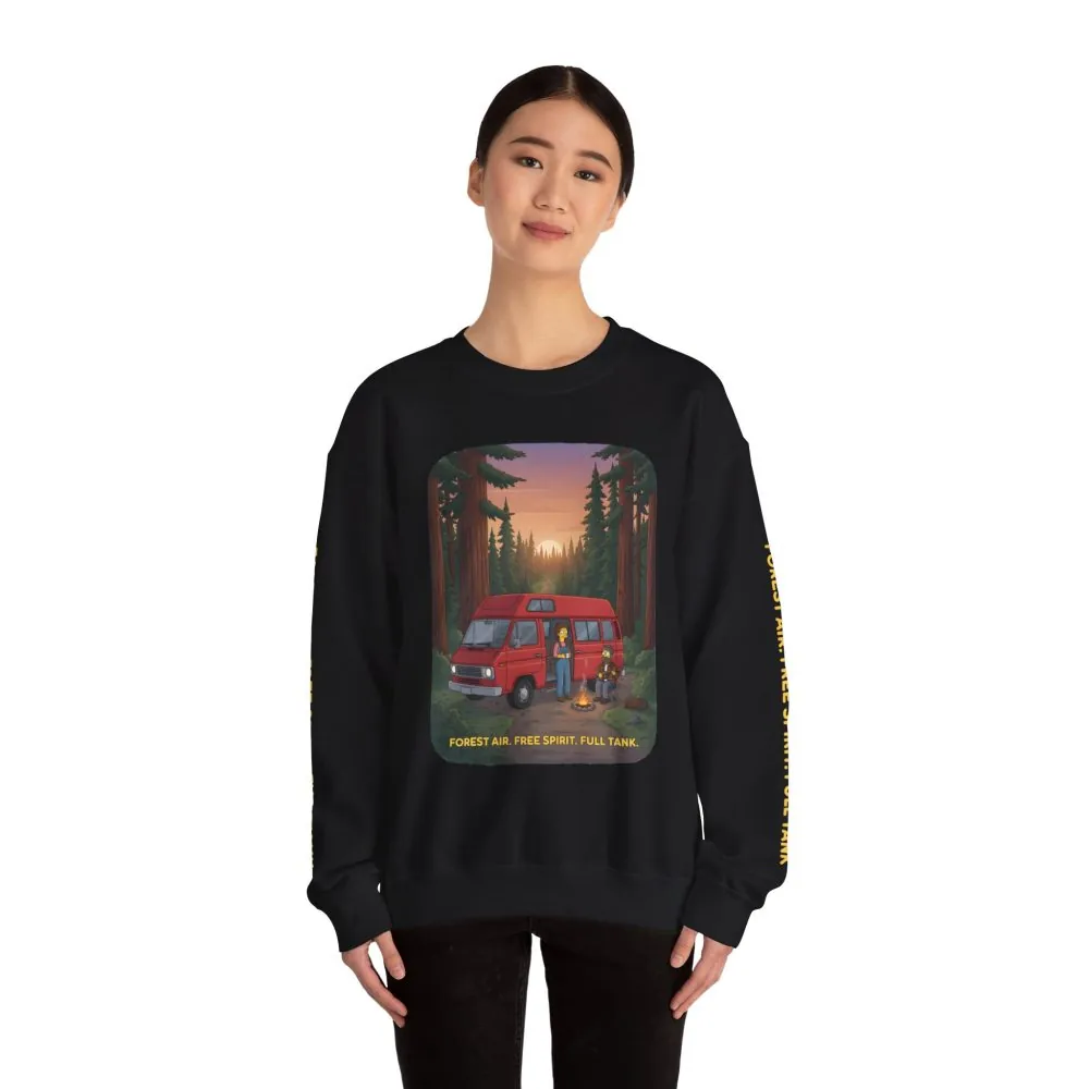 Unisex Heavy Blend™ Crewneck Sweatshirt — "Forest Air Free Spirit Full Tank" Design Sitcom-Line