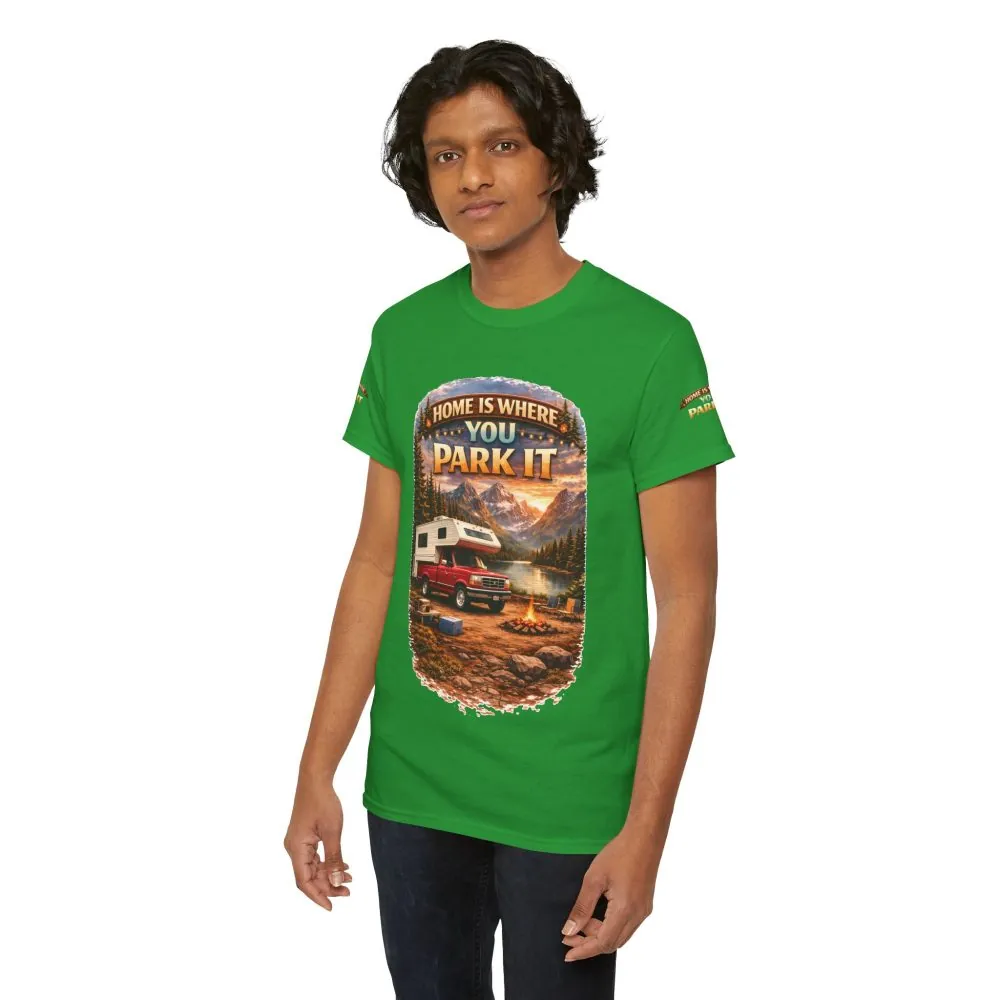 Unisex Heavy Cotton Tee — "Home Is Where You Park It" Design Scenic-Line