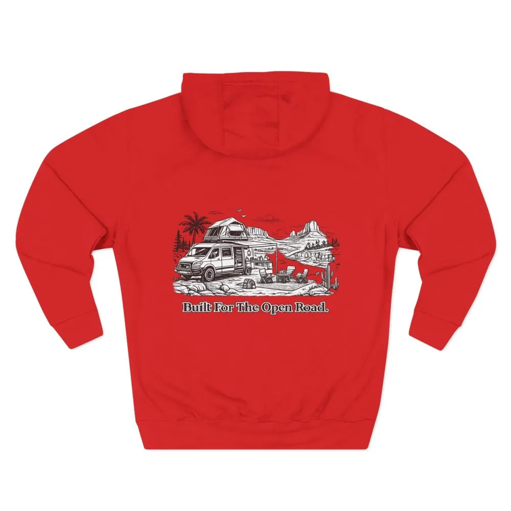 Three-Panel Fleece Hoodie - "Built For The Open Road" Design Minimal-Line
