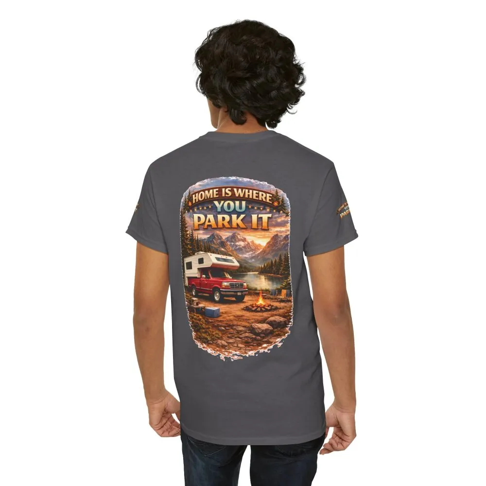 Unisex Heavy Cotton Tee — "Home Is Where You Park It" Design Scenic-Line