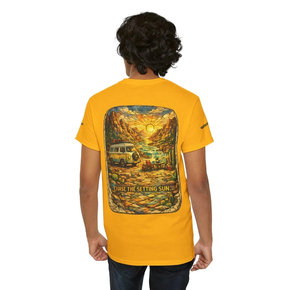 Unisex Heavy Cotton Tee — "Chase The Settings Sun" Design Cubic-Line