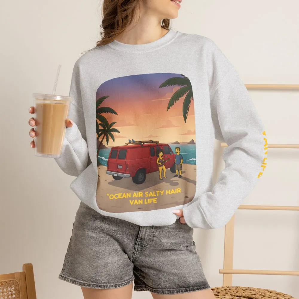 2620785345373536868_2048.jpeg Unisex Heavy Blend™ Crewneck Sweatshirt — "Ocean Air Salty Hair Van Life" Design Sitcom-Line