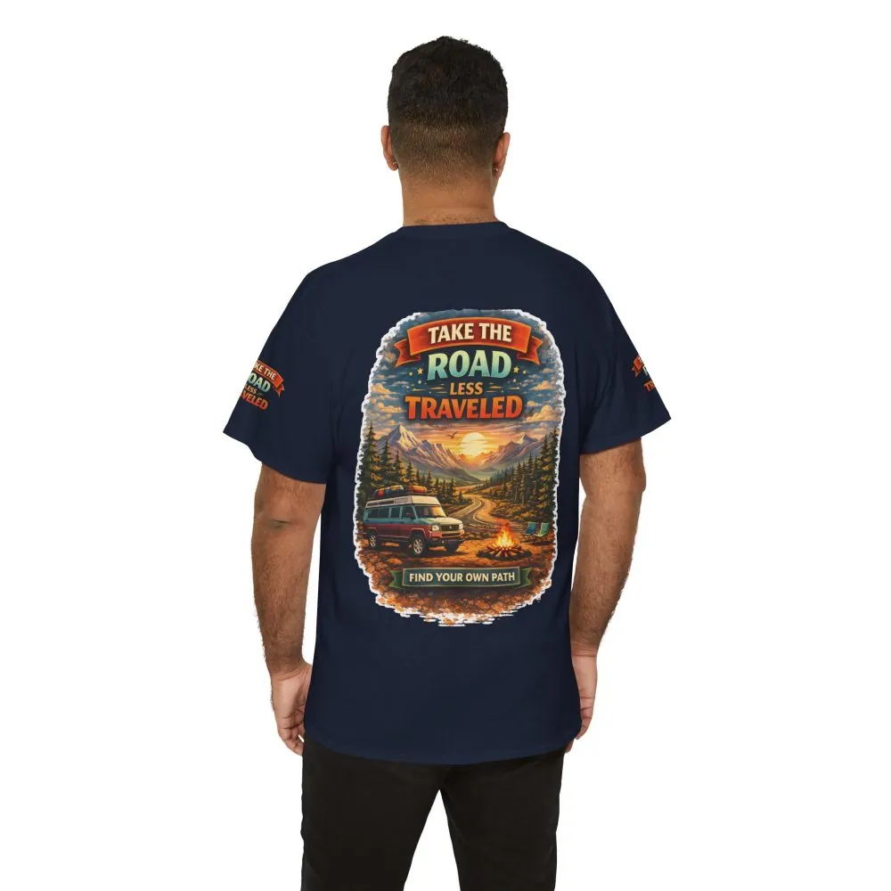 Unisex Heavy Cotton Tee — "Take The Road Less Traveled" Design Scenic-Line