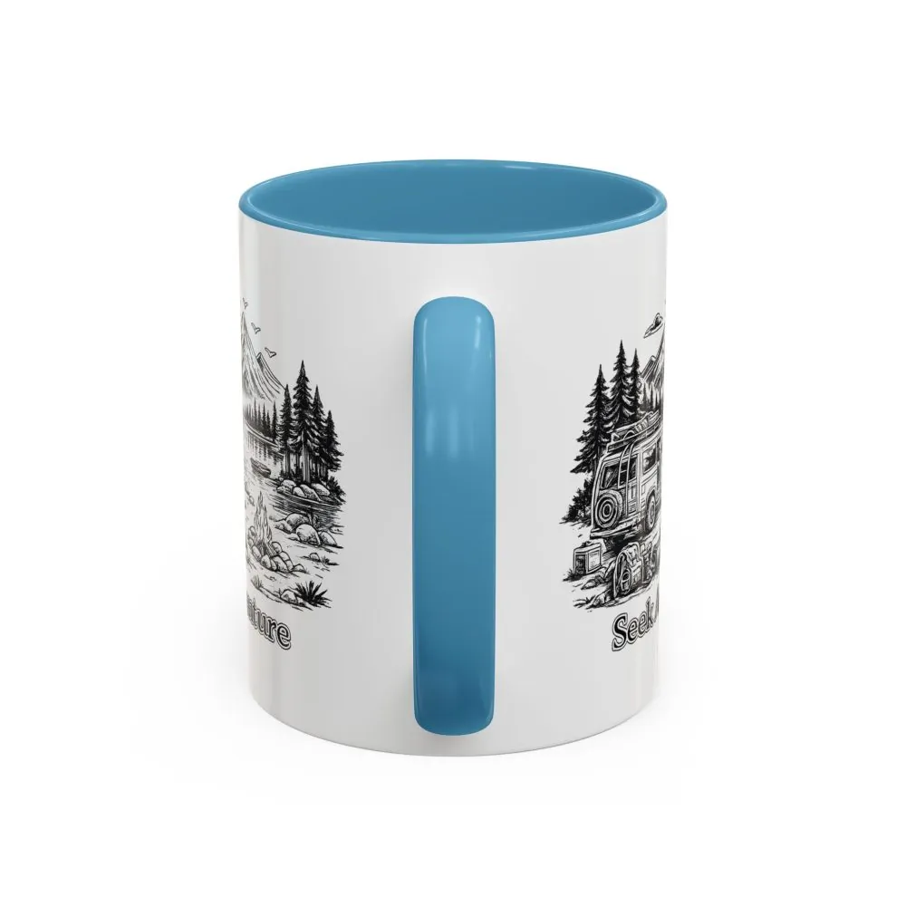 Accent Coffee Mug (11, 15oz) — "Seek Adventure" Design Minimal-Line