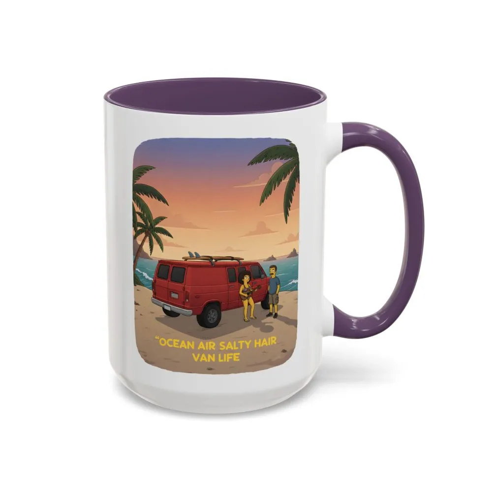 Accent Coffee Mug (11, 15oz) — "Ocean Air Salty Hair Van Life" Design Sitcom-Line