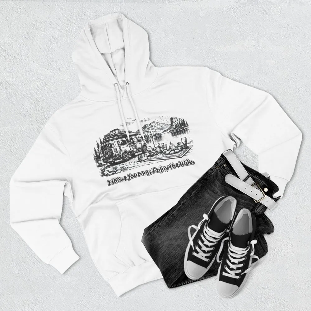 Three-Panel Fleece Hoodie - "Lifes A Journey,Enjoy The Ride" Design Minimal-Line