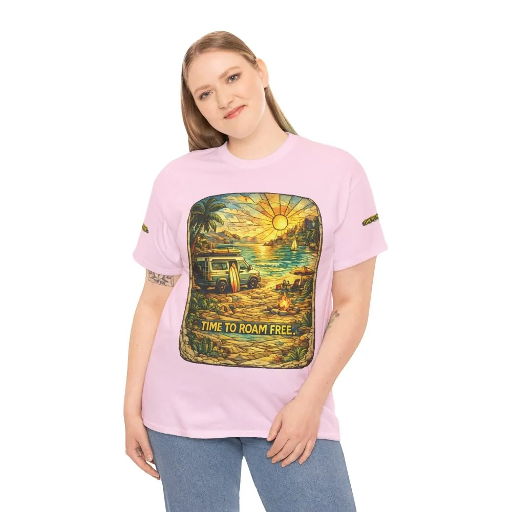 2633207718630281525_2048.jpeg Unisex Heavy Cotton Tee — "Time To Roam Free" Design Cubic-Line
