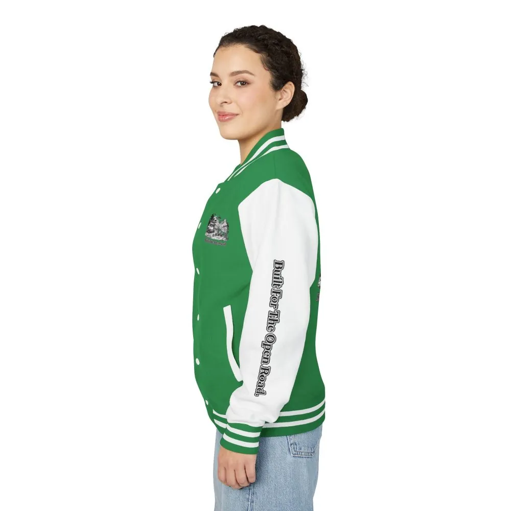 2633776729669315731_2048.jpeg Unisex Heavyweight Letterman Jacket — "Built For The Open Road" Travel Varsity Coat