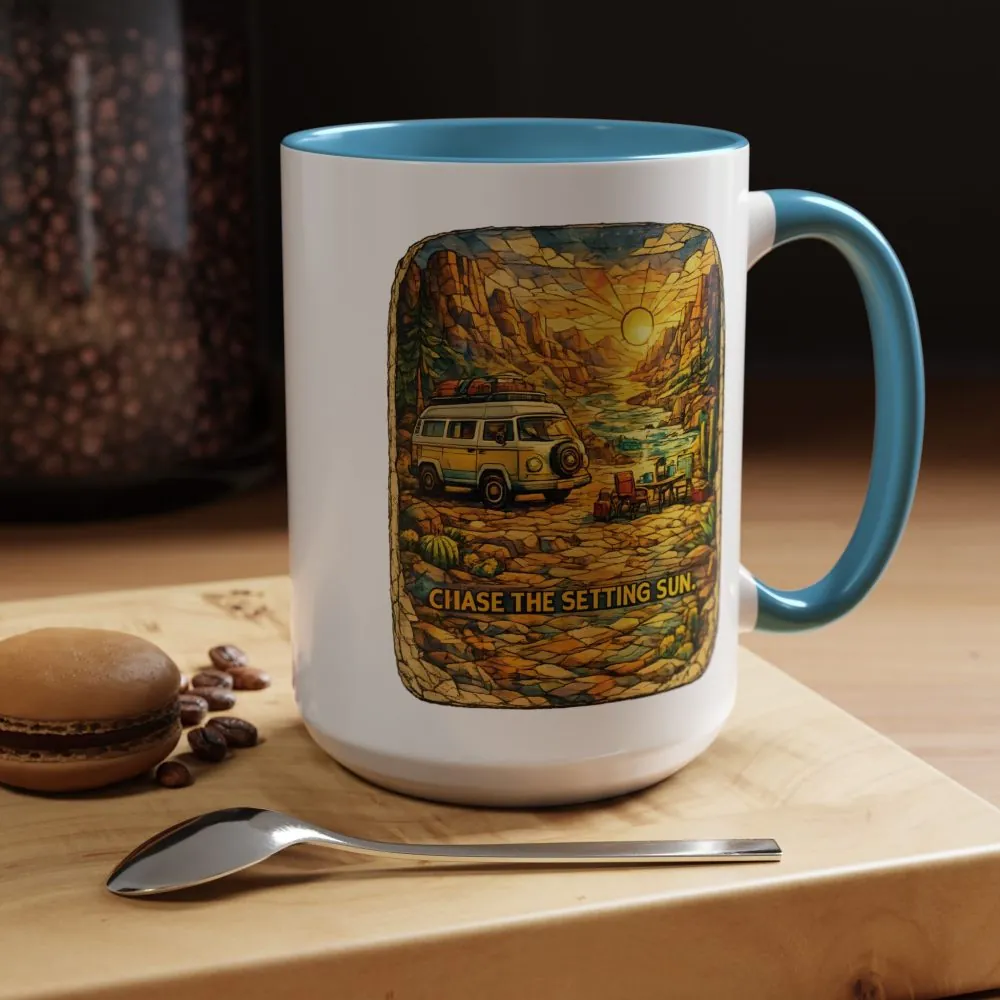 Accent Coffee Mug (11, 15oz) — "Chase The Settings Sun" Design Cubic-Line