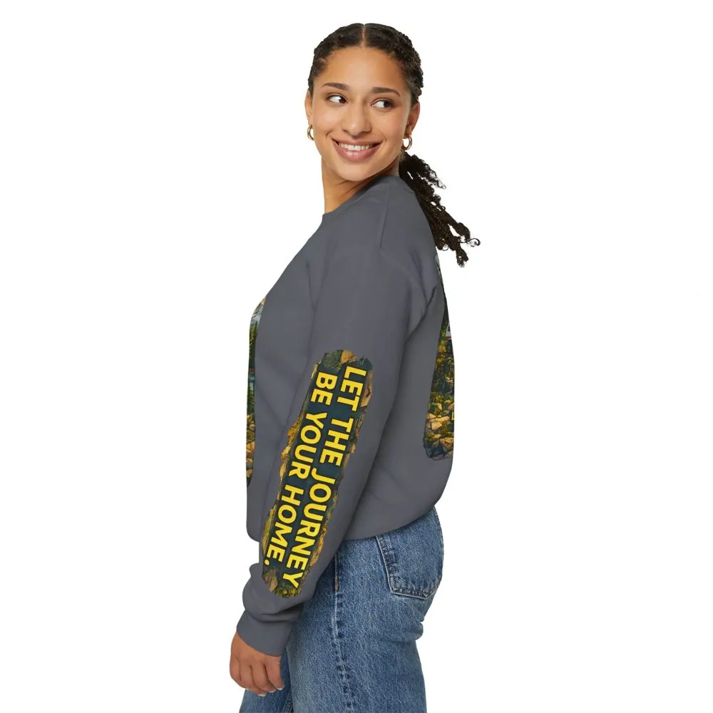 Unisex Heavy Blend™ Crewneck Sweatshirt — "Let The Journey Be Your Home" Design Cubic-Line