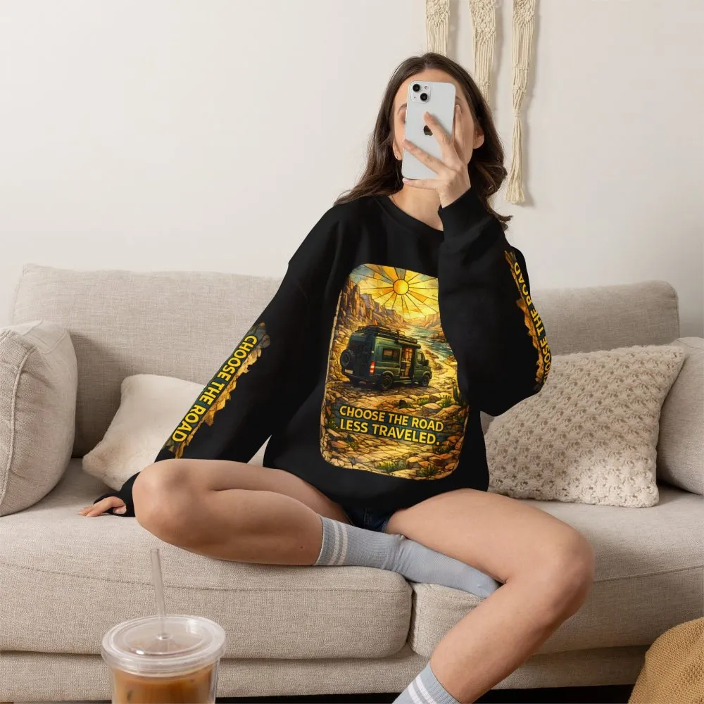 Unisex Heavy Blend™ Crewneck Sweatshirt — "Choose The Road Less Traveled" Design Cubic-Line