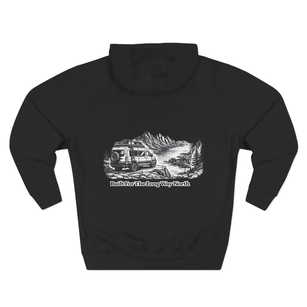 Three-Panel Fleece Hoodie - "Built For The Long Way North" Design Minimal-Line