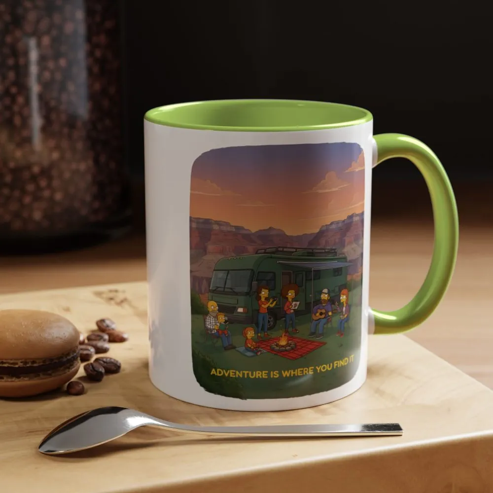 Accent Coffee Mug (11, 15oz) — "Adventure Is Where You Find It" Design Sitcom-Line