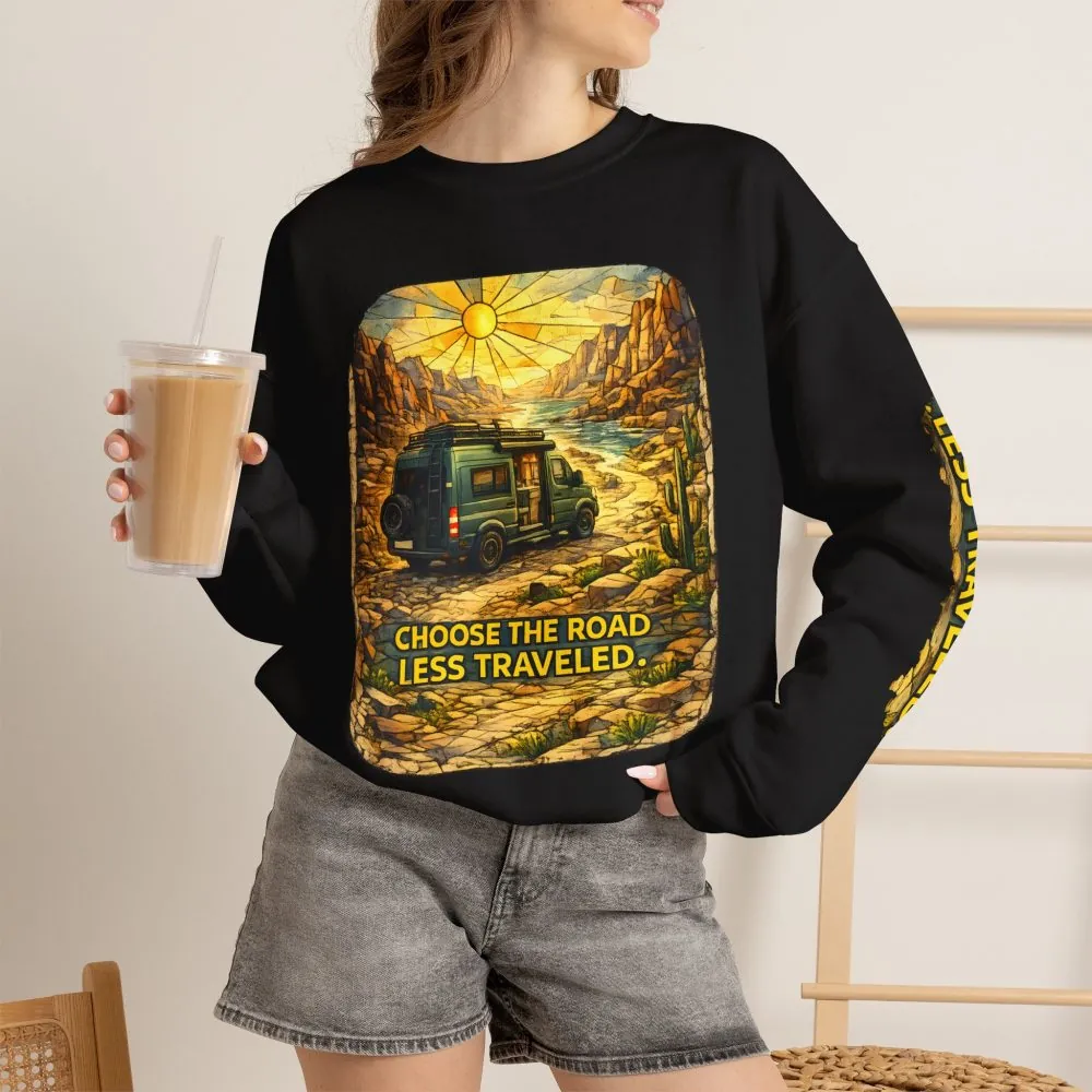 Unisex Heavy Blend™ Crewneck Sweatshirt — "Choose The Road Less Traveled" Design Cubic-Line