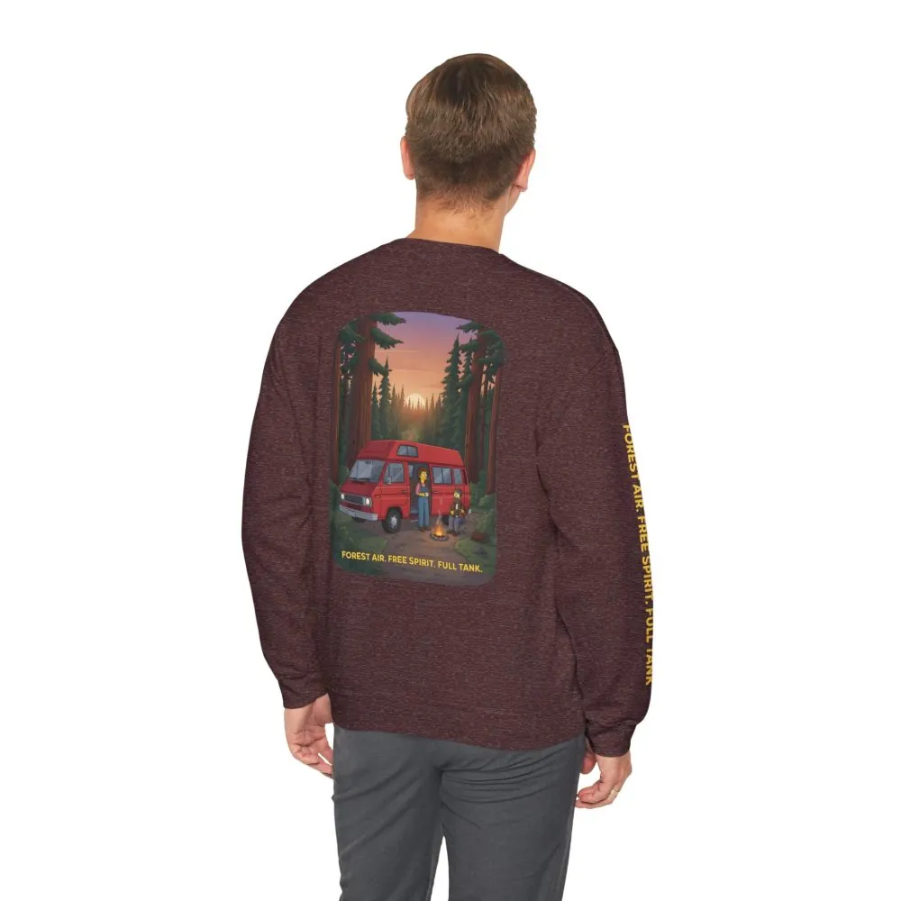 Unisex Heavy Blend™ Crewneck Sweatshirt — "Forest Air Free Spirit Full Tank" Design Sitcom-Line