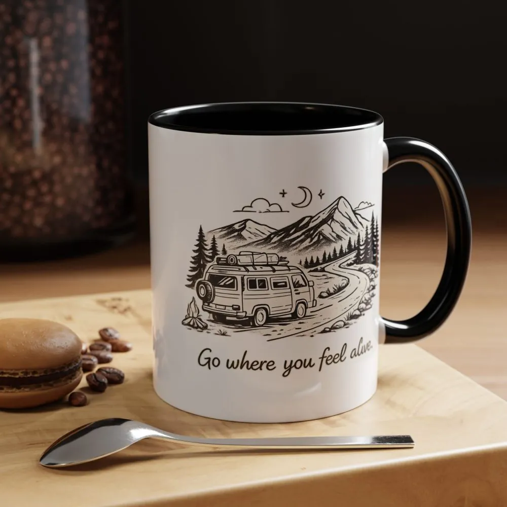 Accent Coffee Mug (11, 15oz) — "Go Where You Feel Alive" Design Minimal-Line