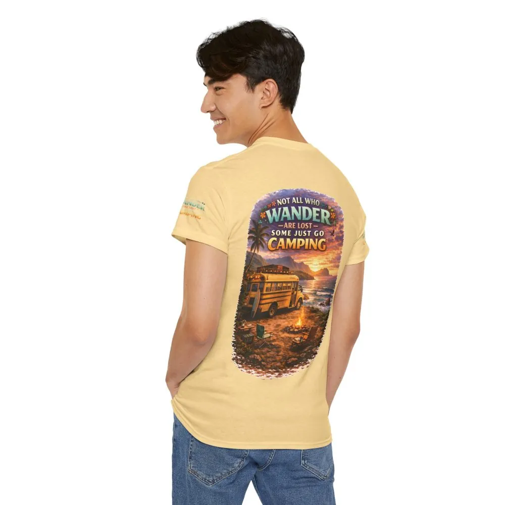 Unisex Heavy Cotton Tee — "Not All Who Wander Are Lost" Design Scenic-Line